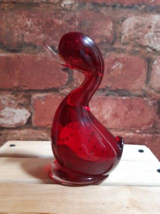Vintage Whitefriars Ruby Red Glass Dilly Duck Ornament Paperweight Red