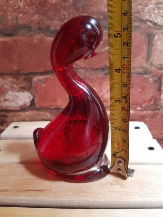 Vintage Whitefriars Ruby Red Glass Dilly Duck Ornament Paperweight Red 2