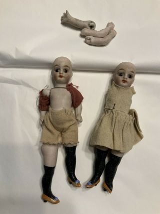 2 Vintage Antique Miniature Bisque Dolls Needs Tlc