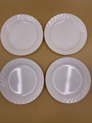 Set Of 4 Corelle White Swirl Enhancements 7 - 1/4 " Salad Plates; Euc