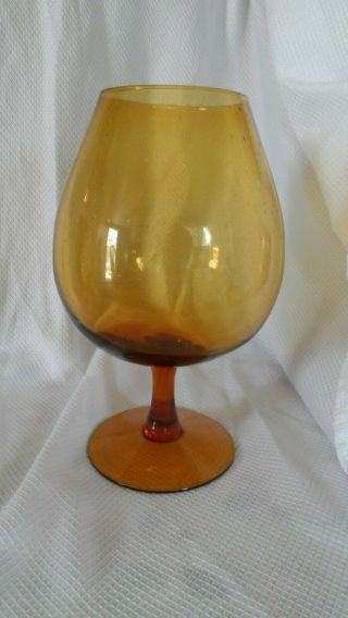 Vintage Empoli Amber Italian Art Glass Optic Brandy Glass Vase Snifter 12”