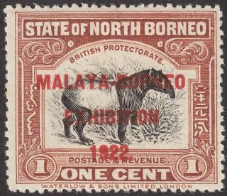 North Borneo 1922 Kgv Malaya - Borneo Exhibition Opt 1c Sg253f Cat £50 Thin