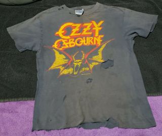 Vintage 1982 Ozzy Osbourne Flying Bat Shirt Size Small Beat Up With Holes