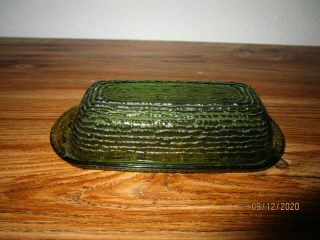 Vintage Covered Butter Dish Anchor Hocking Soreno Avocado Green Textured Glass