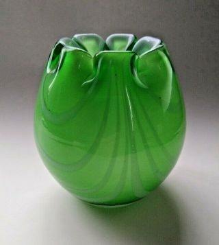 Fenton Glass Bowl Vase Cased Green Art Glass Hand Blown