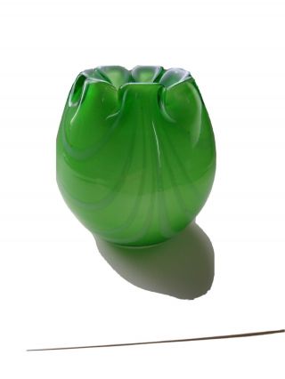 Fenton Glass Bowl Vase Cased Green Art Glass Hand Blown 2