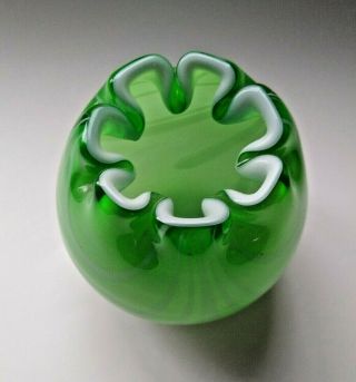 Fenton Glass Bowl Vase Cased Green Art Glass Hand Blown 3