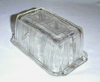 Vintage Hazel Atlas Glass Criss Cross 1 Pound Butter Or Cream Cheese Dish & Lid