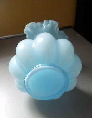 Vintage Fenton Art Glass Light Blue Melon Ruffled Top Vase 3