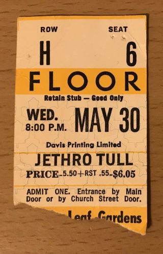 1973 Jethro Tull Toronto Canada Concert Ticket Stub Thick As A Brick Aqualung