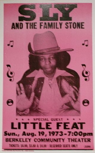 Sly And The Family Stone Concert Poster - 1973 - W/ Little Feat - 14 " X22 "