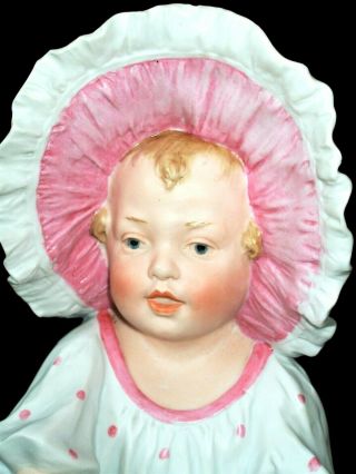 Antique German Victorian Heubach Sunbonnet Piano Baby Girl Doll Bisque Figurine