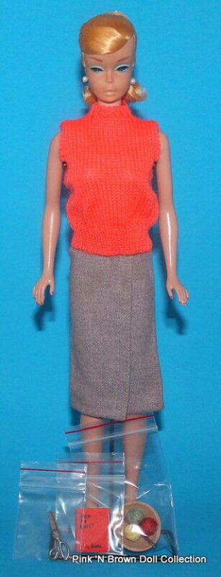 Vintage 1964 Ponytail Swirl Barbie Doll Blonde W/sweater Girl Fashion Clothes