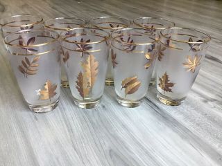 8 Vintage Mid Century Libbey Gold Leaf Frosted Beverage/bar Glasses Tumblers