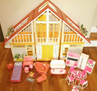 Vintage 1977 1978 Mattel Barbie Dream House Furnished With Furniture