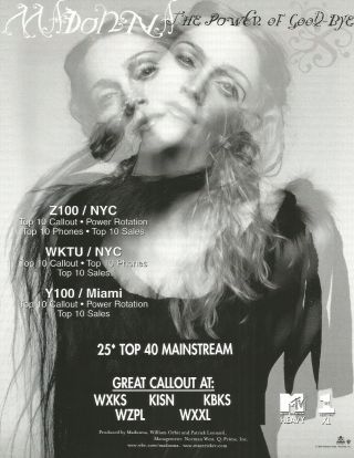 Madonna Rare 1999 Power Of Good Bye Trade Ad Poster For Ray Of Light Cd Usa