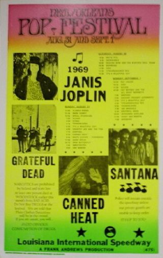 Orleans Pop Festival Poster Print - 1969 Janis Joplin Grateful Dead 14 " X22 "