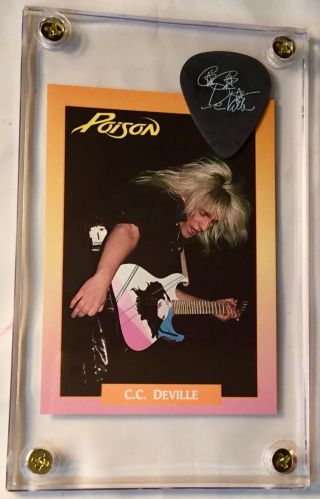Poison Cc Deville White On Black Tour Guitar Pick / Trading Card 286 Display