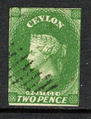 Ceylon 1857 - 59 (wmk Star,  Imperf) 2d Yellowish Green Sg3a