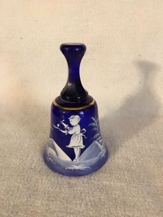 Vintage Fenton Bell Cobalt Blue Mary Gregory Hand Decorated 2