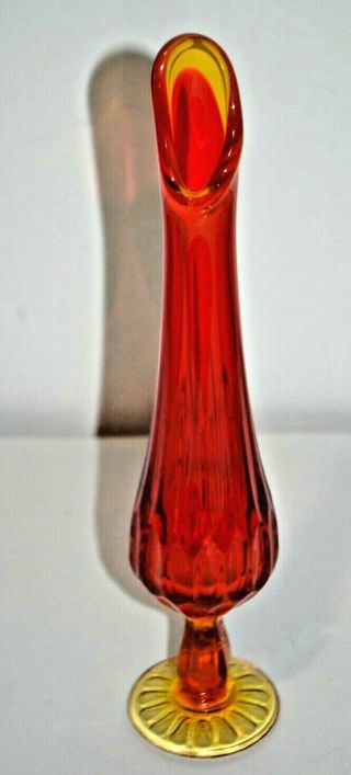 Vintage Fenton Georgian Pattern Swung Vase Amberina / Tangerine Pedestal Vase