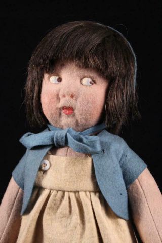 Antique Lenci 111 Italian Felt Cloth Doll 1925 Clothes & Metal Tag 12 "