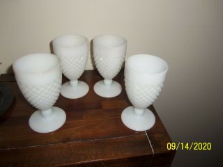 Set Of 4/vintage White Milk Glass Hobnail Drinking Tumbler Glasses/approx.  6 " T