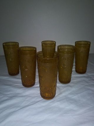 Set Of 6 Brockway Glass American Concord Amber 6 - 3/8 " 14 - Oz Tumblers