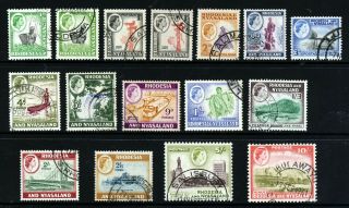 Rhodesia & Nyasaland Qe Ii 1959 - 62 Definitive Set,  Varieties Sg 18 To Sg 30 Vfu