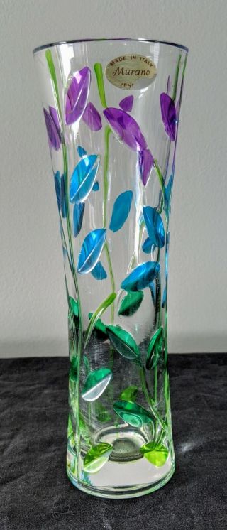 Murano Hand Painted Art Glass Tree Of Life Vase Italy 7.  5 "
