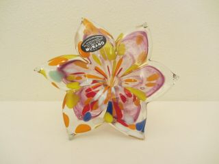 Authentic Murano Art Glass Flower Multi Color Hand Blown Sculpture