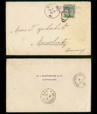 Mayfairstamps India 1892 Karachi Sea Post Office To Germany Qv Cover Wwg56735