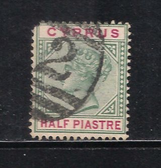 Cyprus Railway R.  P.  O.  Type 32 No.  2 Postmark Cancel On Half Piastre Qv Stamp