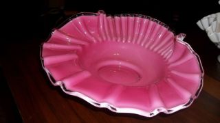 Fenton Pink And White With Clear Glass Edge Bowl