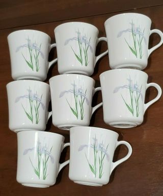 Set Of 8 - Corning Corelle Cups - Shadow Iris Design - 3 ½” - 8 Oz - Made Usa