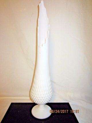 Vintage Fenton Hobnail Ruffled Top Milk Glass Vase - 14 " Tall