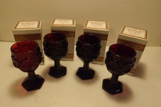 Set Of 4 Vintage Avon Cape Cod Ruby Red Glass Wine Goblets Glass 4 5/8 " In Boxes