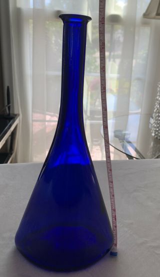 Cobalt Blue Glass Empty Bottle/vase/decanter Oval 12.  75 " Tall Stunning Rare