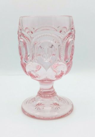 LG Wright or LE Smith Pale Pink Moon And Stars Glass Goblet Cup Pressed Glass 2