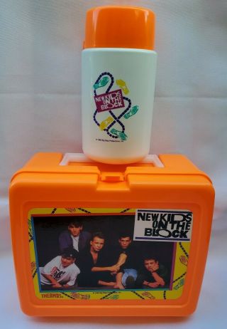 Kids On The Block Orange Lunchbox & Thermos Lunch Box Nkotb 1990 Vintage Vtg