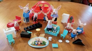 Olivia W/cat,  Mom,  Dad,  Brother W/robot - Playset Family Pig Dollhouse Figures Lot✔️