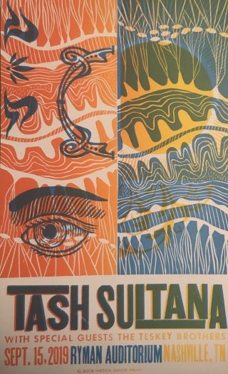 Tash Sultana - Teskey Brothers - Hatch Show Print - Ryman Auditorium - Poster