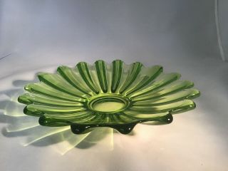 Mid Century Modern Viking Green Flower Art Glass Candy Plate 9” Dish 2