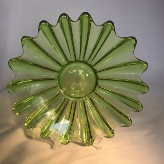 Mid Century Modern Viking Green Flower Art Glass Candy Plate 9” Dish 3