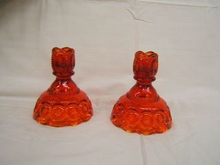 Le Smith Set Of 2 Amberina Moon & Star Candlestick Holders Vgc