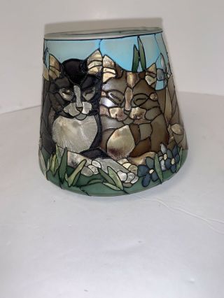 Joan Baker Designs Cat/kittens Handpainted Stained Glass Look Candle Topper