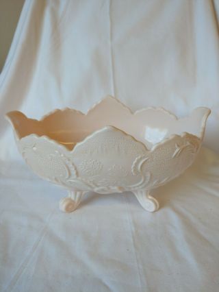 Vintage 1950s Big Jeanette Shell Pink Milk Glass 4 Footed Centerpiece Bowl