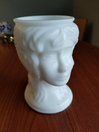 Vintage White Milk Glass Lady Head Vase Cup