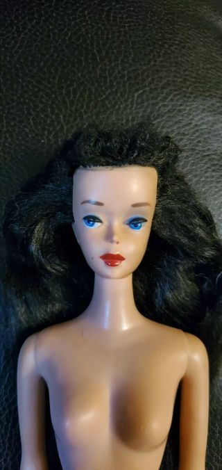 Vintage 3 Barbie Doll Brunette Ponytail With Ultra Rare Blue Eyeliner.