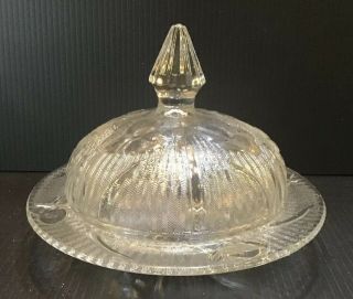 Jeannette Iris Crystal Butter Dish W/cover